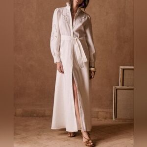 Sezane Magda Long Sleeve Linen Maxi Dress Size FR 40/US 8